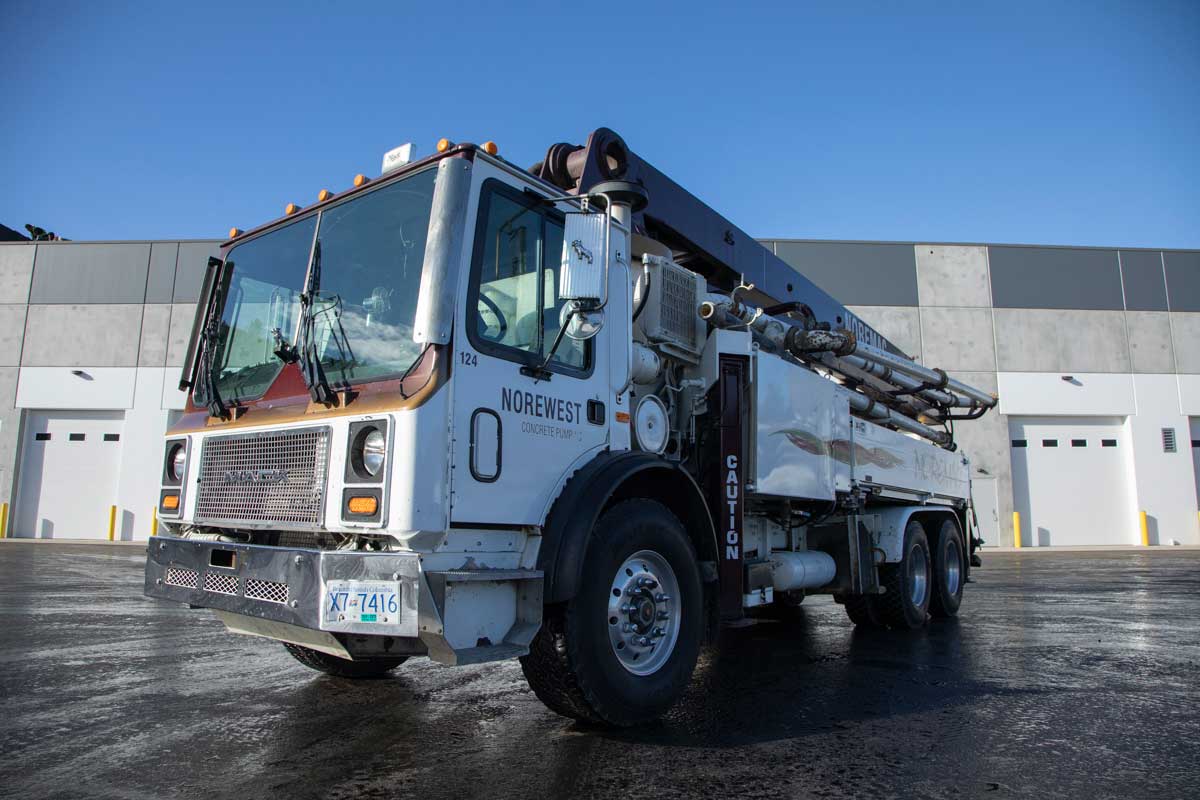 Close up of a Noremac concrete pump.